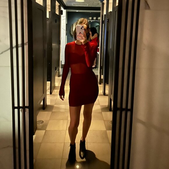 👗Princess Polly - long-sleeve mini burgundy dress - Picture 4 of 7